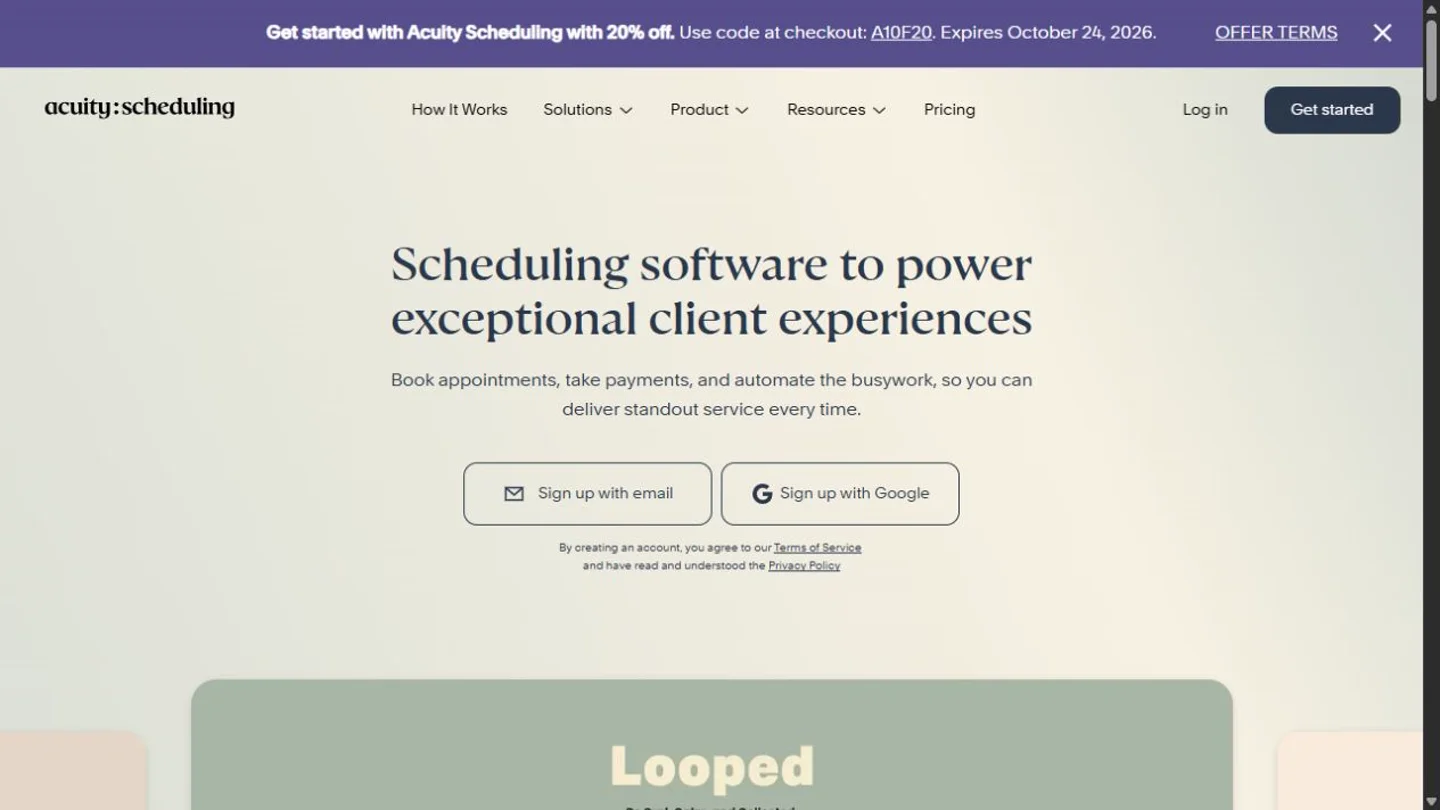 Acuity Scheduling homepage preview
