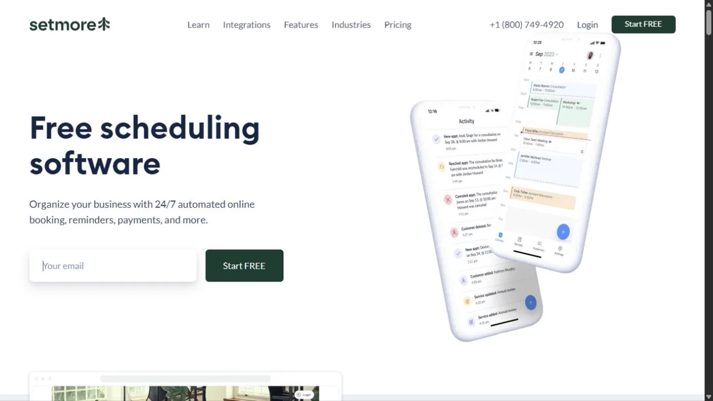 Setmore homepage preview