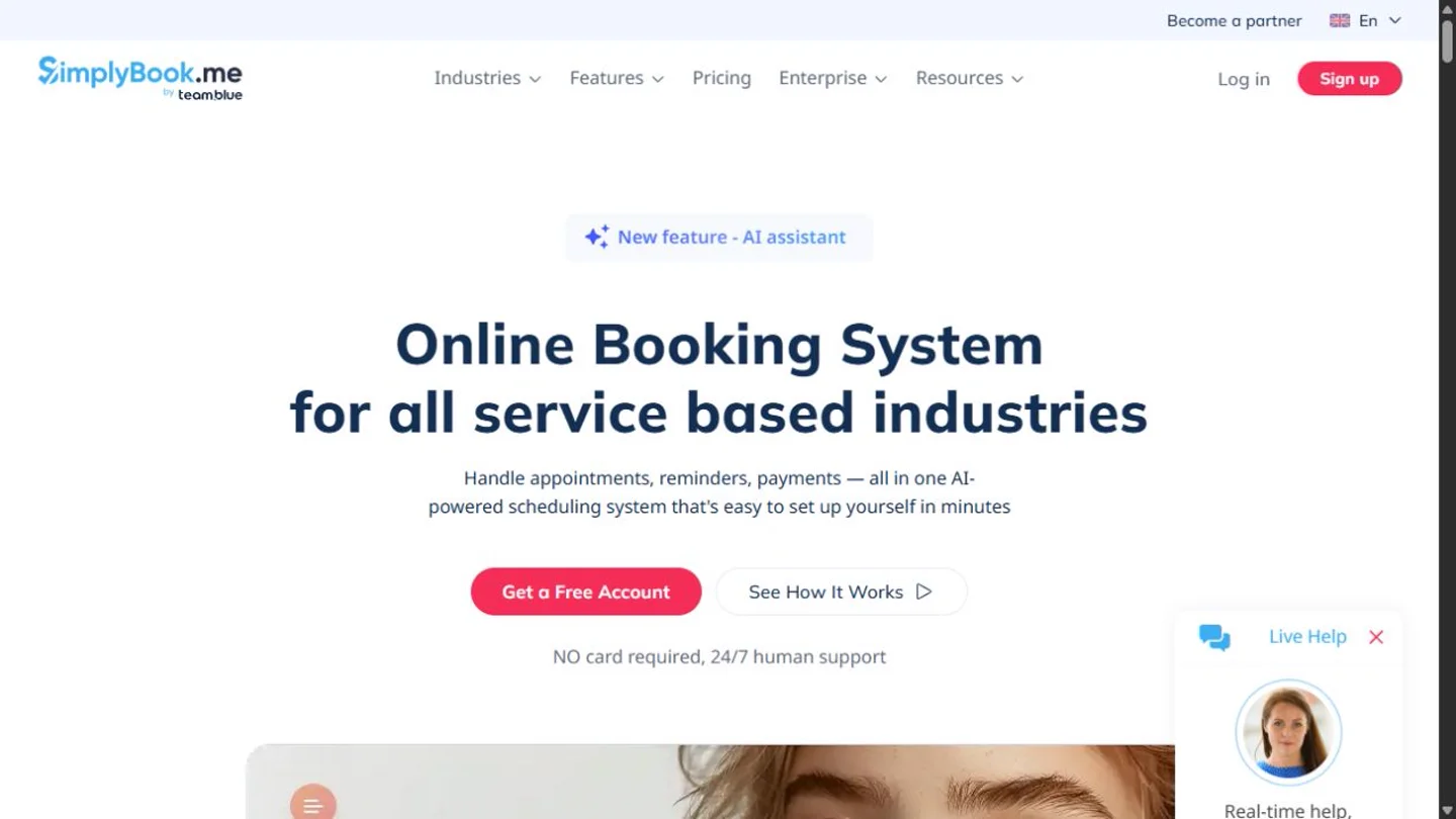 SimplyBook.me homepage preview